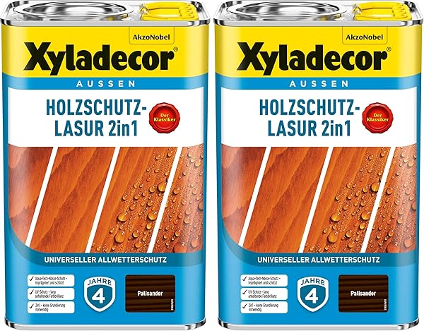 Xyladecor Holzschutz-Lasur 2in1, Universeller Allwetter-Schutz – Der Klassiker, Palisander, 4 l (Packung mit 2)