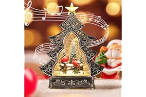 SINOFAYAR Christmas Snow Globes, Christmas Tree Cardinal Christmas Music Box with 6 Hour Timer, USB Powered & Battery Operated Singing Light up Snow Globe for Christmas Decorations Indoor Tabletop Home Gifts