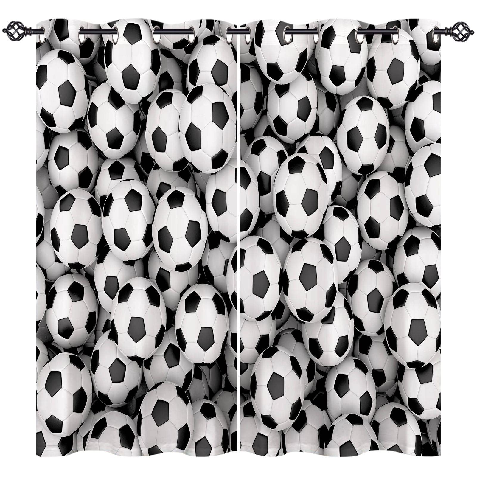 ANHOPE Football Curtains Eyelet 80% Blackout Room Darkening Curtains Soccer Ball Print Pattern Thermal Light Blocking Window Drapes for Kids Boys Girls Bedroom Living Room 46 x 54 Inch Drop 2 Panels