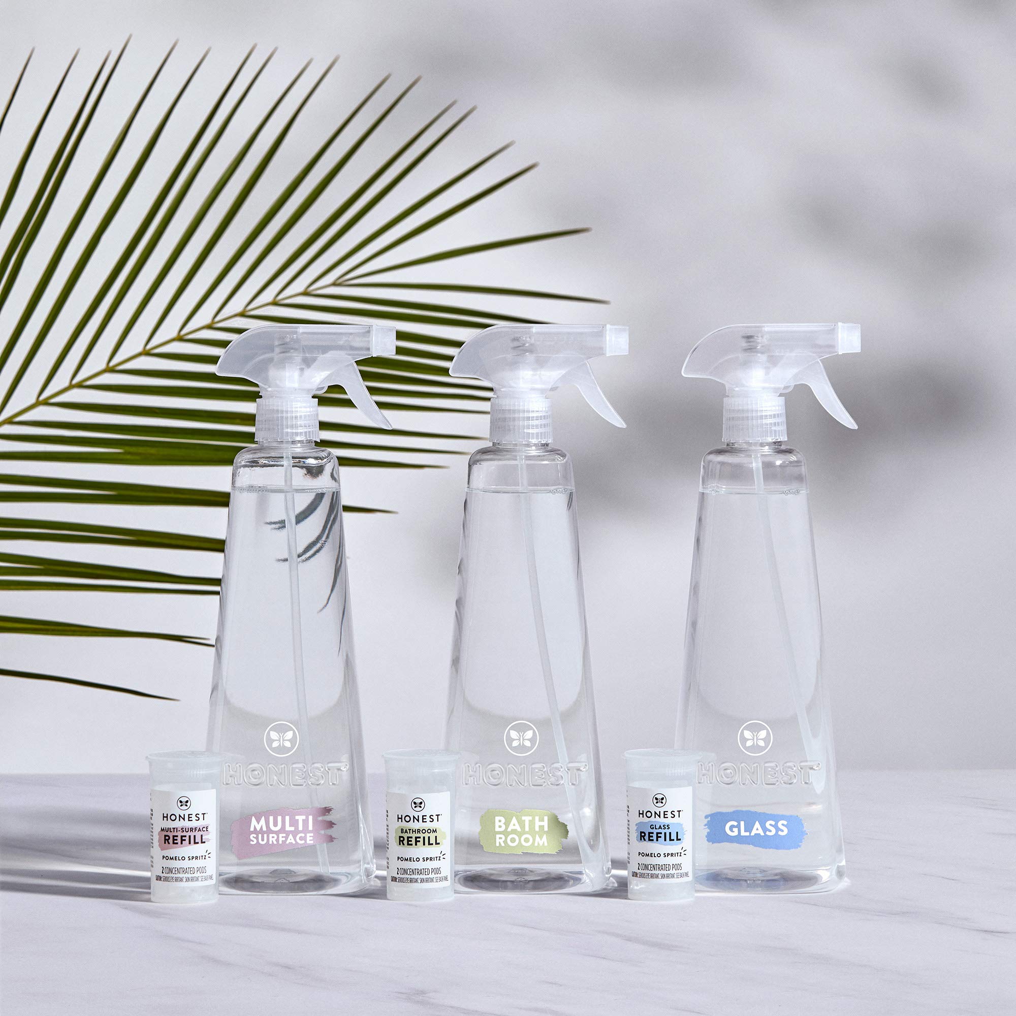 The Honest Company Clean Vibes Refillable Multi-Room Cleaning Kit | 3 Spray Bottles, 6 Concentrated Pods, Pomelo Spritz Scent