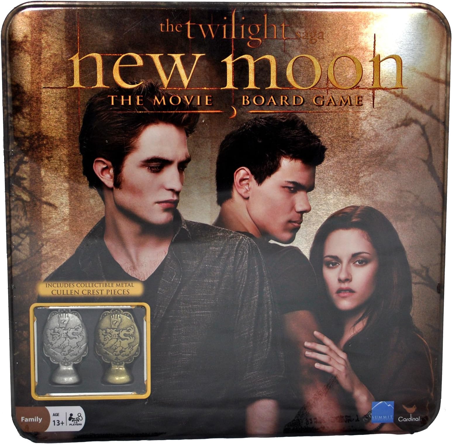Twilight Saga Cardinal The Movie Series NEW MOON Board Game with Collectible Metal Cullen Crest Pieces