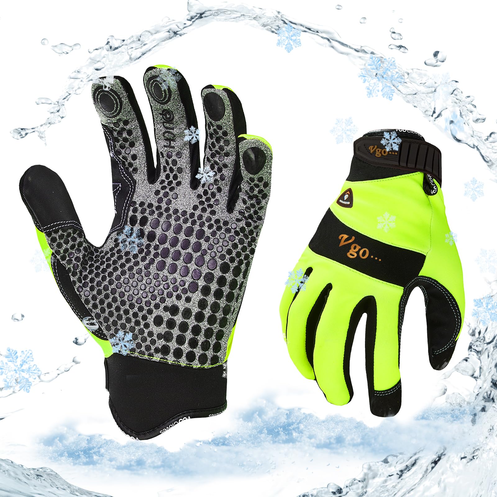 Vgo... 0℃/32°F Winter Synthetic Leather Work Gloves, Cold Weather Waterproof Safety Work Gloves,Cold Storage or Freezer Use, warm polar fleece Lining 1Pair SL7895FLWP(Green,S)