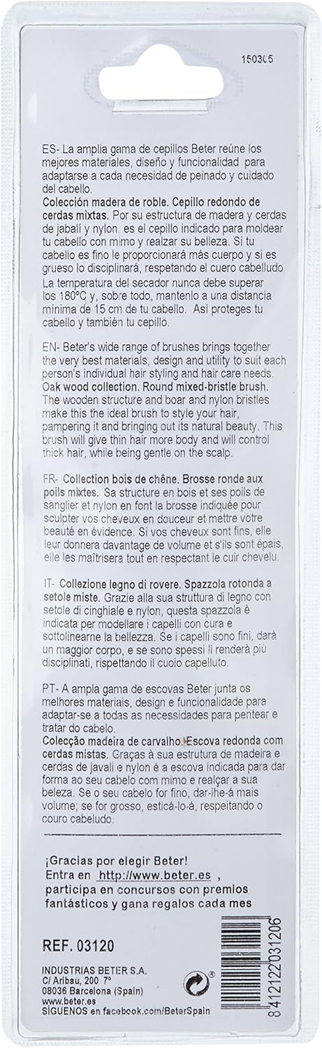Beter - Round Brush with Natural Bristle - 8 ROWS - 1 Unit, wood, 45mm diámetro - Image 3