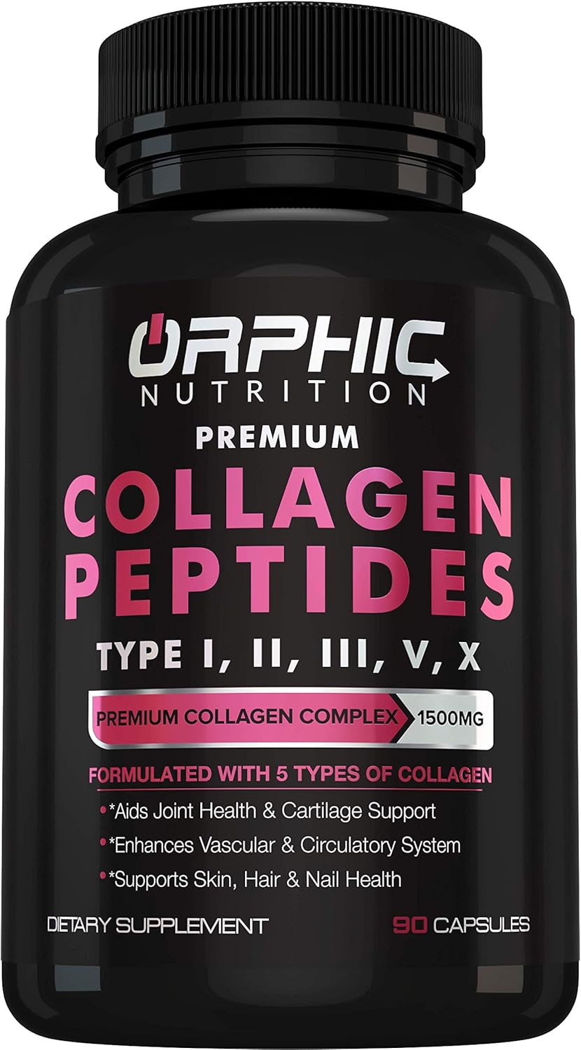 Premium Collagen Peptides Capsules 1500mg - Types I, II, III, V, X - Promotes Hair, Skin, and Nail Health - Improves Digestion - Helps Maintain Strong Joints, Tendons, Ligaments and Muscle - 90 Pills