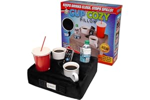 The Original Cup Cozy Pillow 5 Hole Black As Seen on TV-Cup Holder Caddy for Couch, Sofa, Bed, Car, RV, Park, Beach, & More!