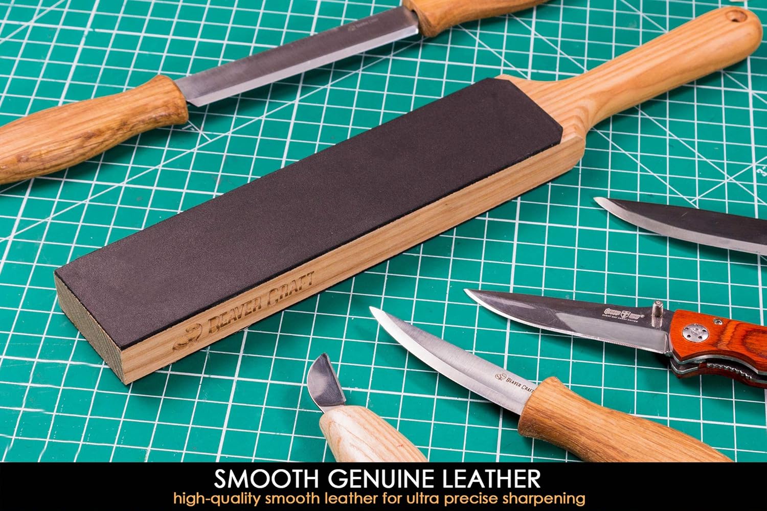 BeaverCraft LS6P1 Leather Paddle Honing Strop Kit with Sharpening Polishing Compound 14" x 2" Knife Stropping Paddle Block for Honing Woodworking: Kitchen & Dining