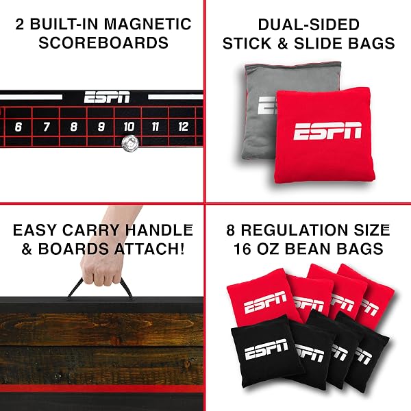 ESPN CORNHOLE BOARD SET INCLUDES CORNHOLE BAGS AND TRAVEL CASE, IDEAL FOR KIDS GAMES AND OUTDOOR GAMES (2X3)