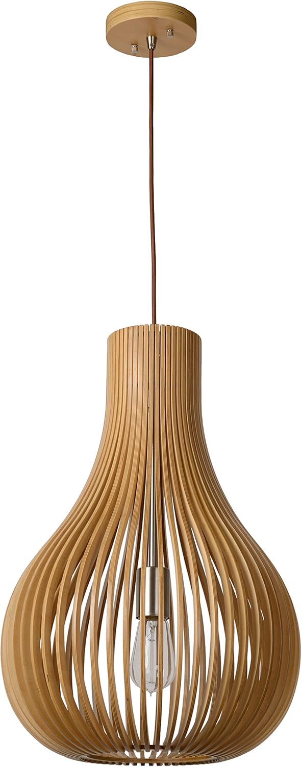 LUCIDE BODO - Pendant Light - diameter 38 cm - 1xE27 - Light Wood, Light Wood Look, 38 x 38 x 195 cm - Image 3