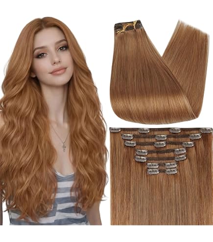 Amazon.com : Full Shine Copper Brown Clip in Hair Extensions 