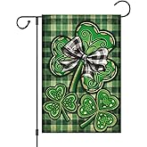 Louise Maelys St Patricks Day Garden Flag Shamrock Buffalo Plaid Welcome 12x18 Inch Double Sided Small Burlap Saint Patricks Spring Holiday Yard Outdoor Flag Outside House Decor (Only Flag)