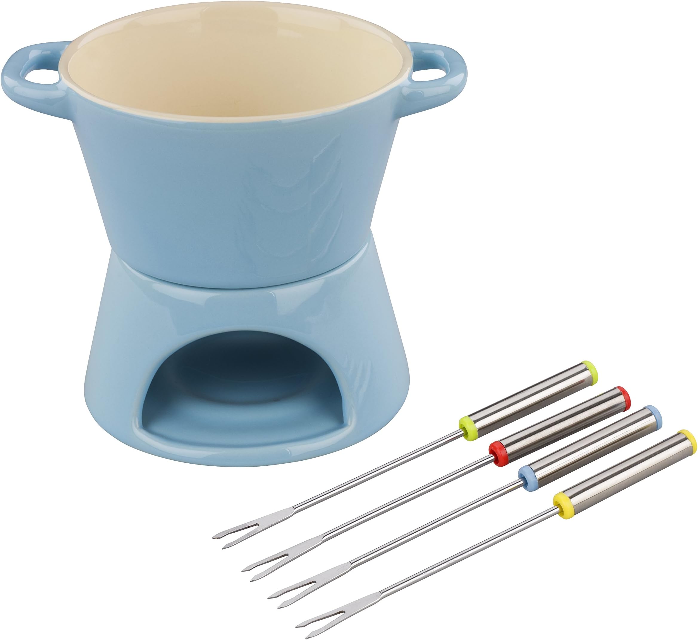 Tala Blue Fondue Set with 4 Stainless Steel Forks, Ceramic, 13.5 x 12 x 13.3 cm