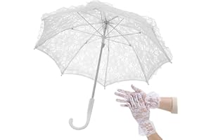 Toyvian White Lace Embroidery Parasol with Floral Lace Wrist Gloves for Wedding Flower Girl - Small Vintage Bridal Umbrella Kids Craft Flowers Lace Parasol, 2.00X2.00X2.00CM
