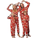 Ekouaer Christmas Onesie Matching Family Elk Antler Hooded Zipper One Piece Long Sleeve Pajamas with Pockets S-XXL