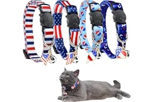 CooShou 4PCS Independence Day Cat Breakaway Collars with Bells American Flag & Ice Pop Pendants Collars for Kitten Puppy Adjustable Collars for Cats Small Dogs