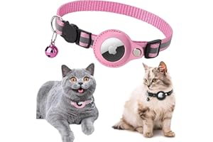 JOZY Reflective AirTag Cat Collar Breakaway with Safety Elastic Band – Cat Collar with Apple Air Tag Holder & Bell - Adjustable Length (9-13 Inch) & Lightweight for Girl Boy Cats and Kittens [Pink]
