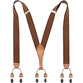 Timiot Mens Suspender Wide Leather 6 Metal Clips Adjustable Straps Y Shape