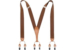 Timiot Mens Suspender Wide Leather 6 Metal Clips Adjustable Straps Y Shape