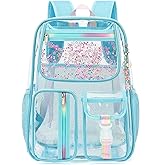 Bevkois Clear Backpack for Girls Women, School Bookbag Heavy Duty See Through Backpacks (Sky Blue)