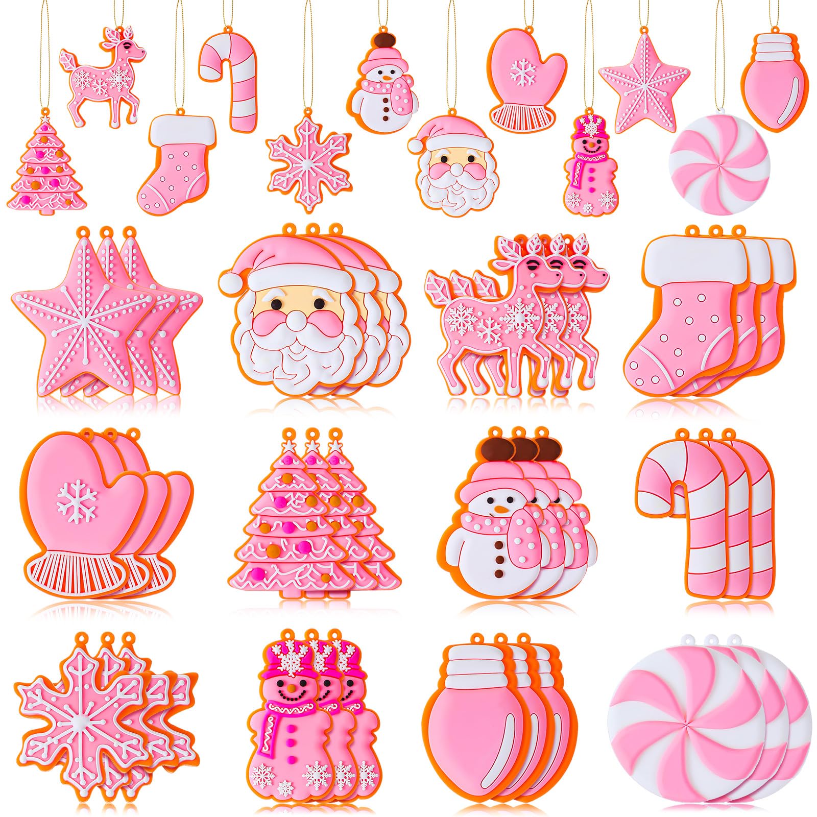 Photo 1 of **PARTIAL SET**Syhood 36 Pcs Christmas Tree Ornaments Christmas Pink Ornaments for Xmas Tree Pink and White Santa Snowflake Peppermint Lollipop Candy Cane Hanging Decor Silicone Decorations for Holiday Party