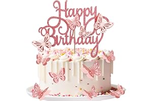 NUWDHP Happy Birthday Cake Toppers Butterfly Cake Decorations, 13 Pieces 3D Butterfly Cake Topper Birthday Party Supplies for Cake Cupcake Decoration, Dusty Rose and Pink