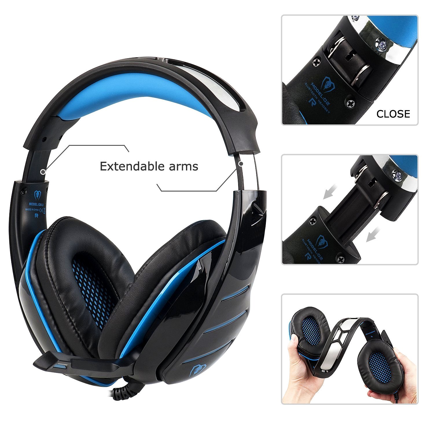 Gaming Headset GM-3 with Microphone for New Xbox 1 PS4 PC Cellphone Laptops Computer - Surround Sound, Noise Reduction Game Earphone-Easy Volume Control with LED Lighting 3.5MM Jack(Black+Blue)