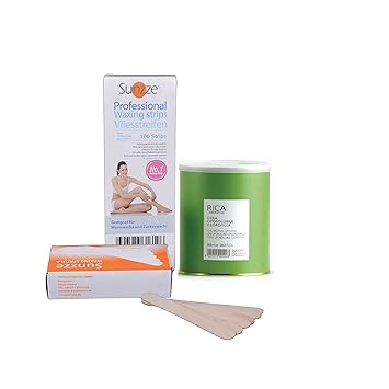 Sunzze Rica Wachs Kit Chlorophyll 800ml mit GRATIS Vliesstreifen zur Haarentfernung im Achsel, Gesicht, Bein und Intim Bereic