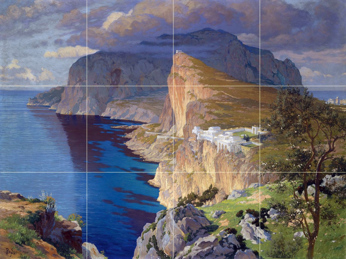 Sea Rocks View of the Villa Jovis P. Spaun Tile Mural Backsplash Marble Ceramic - Picture 15 of 41