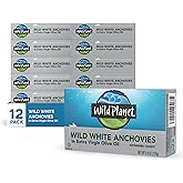 Wild Planet Wild White Anchovies in Extra Virgin Olive Oil, Tinned Fish, 4.4 Ounce, Pack of 12