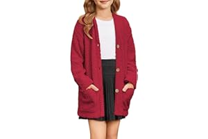 GRACE KARIN Girls Open Front Cardigan Long Sleeve Popcorn Knit Sweaters Outwear Coat with Pockets