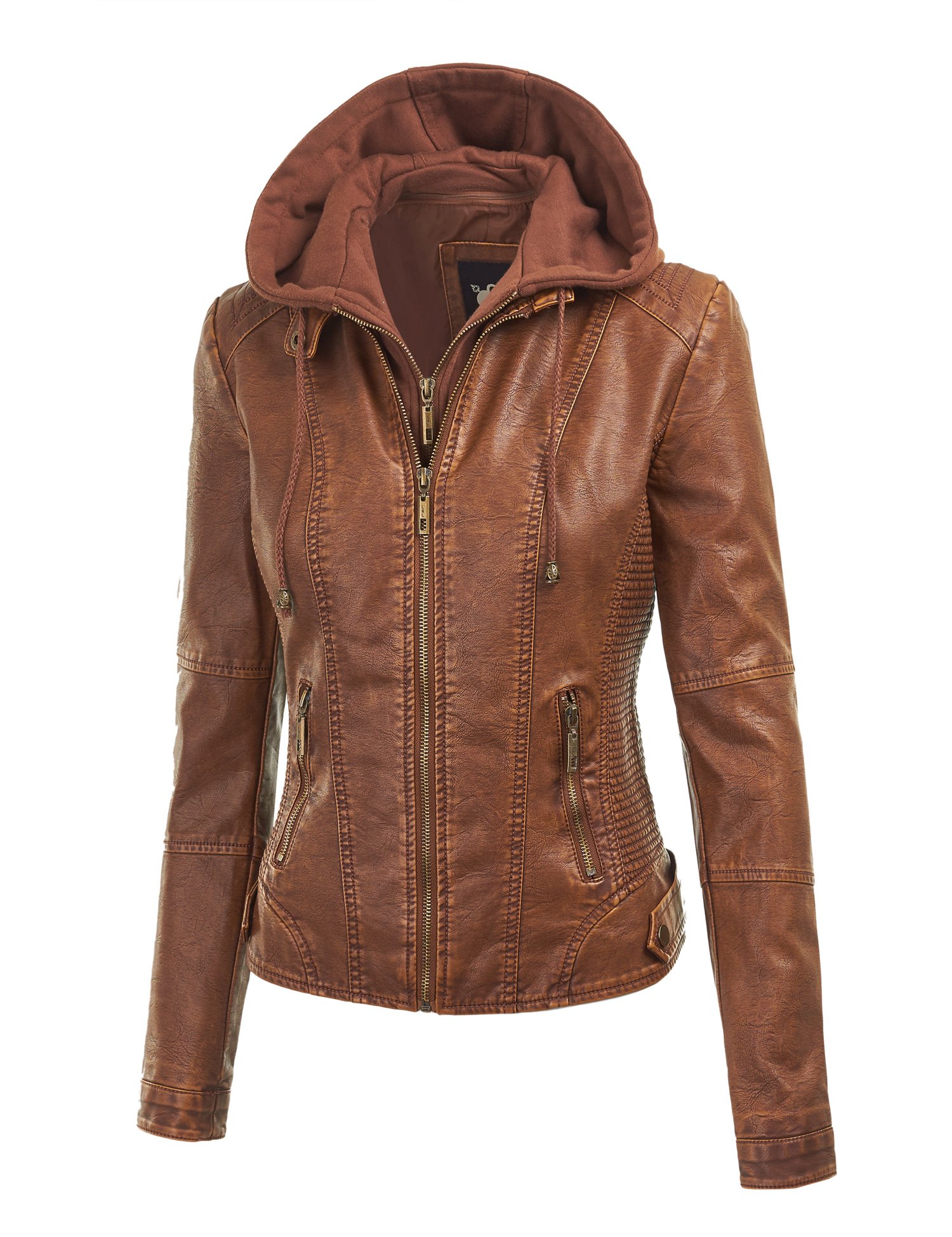 Lock and Love Women's Hooded Faux Leather Moto Biker Jacket (XS2XL) Buy Online in UAE