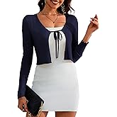 a.Jesdani Women's Shrug Sweaters Tie Front Long Sleeve Rib Knit Bolero Open Front Cropped Cardigan S-1X