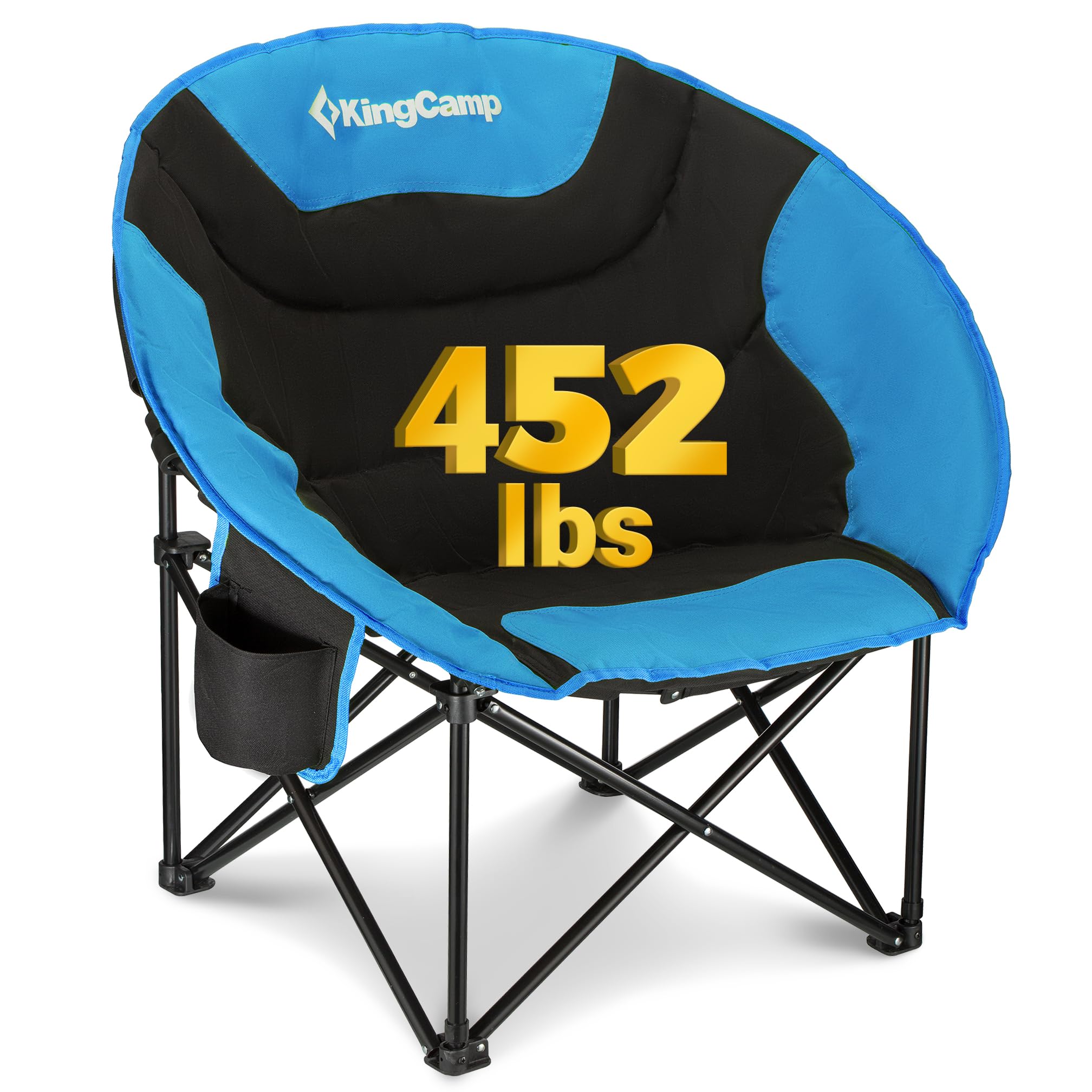 KingCamp Moonchair Camping Chair Foldable Up to 150 kg with Cup Holder, Extra Large, Foldable, Round, Adult, Extra Large, Sports, Festival, Lawn, Balcony