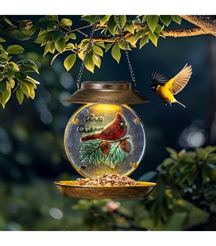 Solar-Vogelfutterspender Mit LED-Licht – Kardinal-Design, Wasserdicht, Zum Aufhängen Für Garten & Terrasse