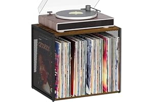 VYUOL Vinyl Record Storage,Vinyl Record Holder Up to 80-100 Albums,4-Compartment Record Player Stand for Magazine,Book,CD,Files,Albums