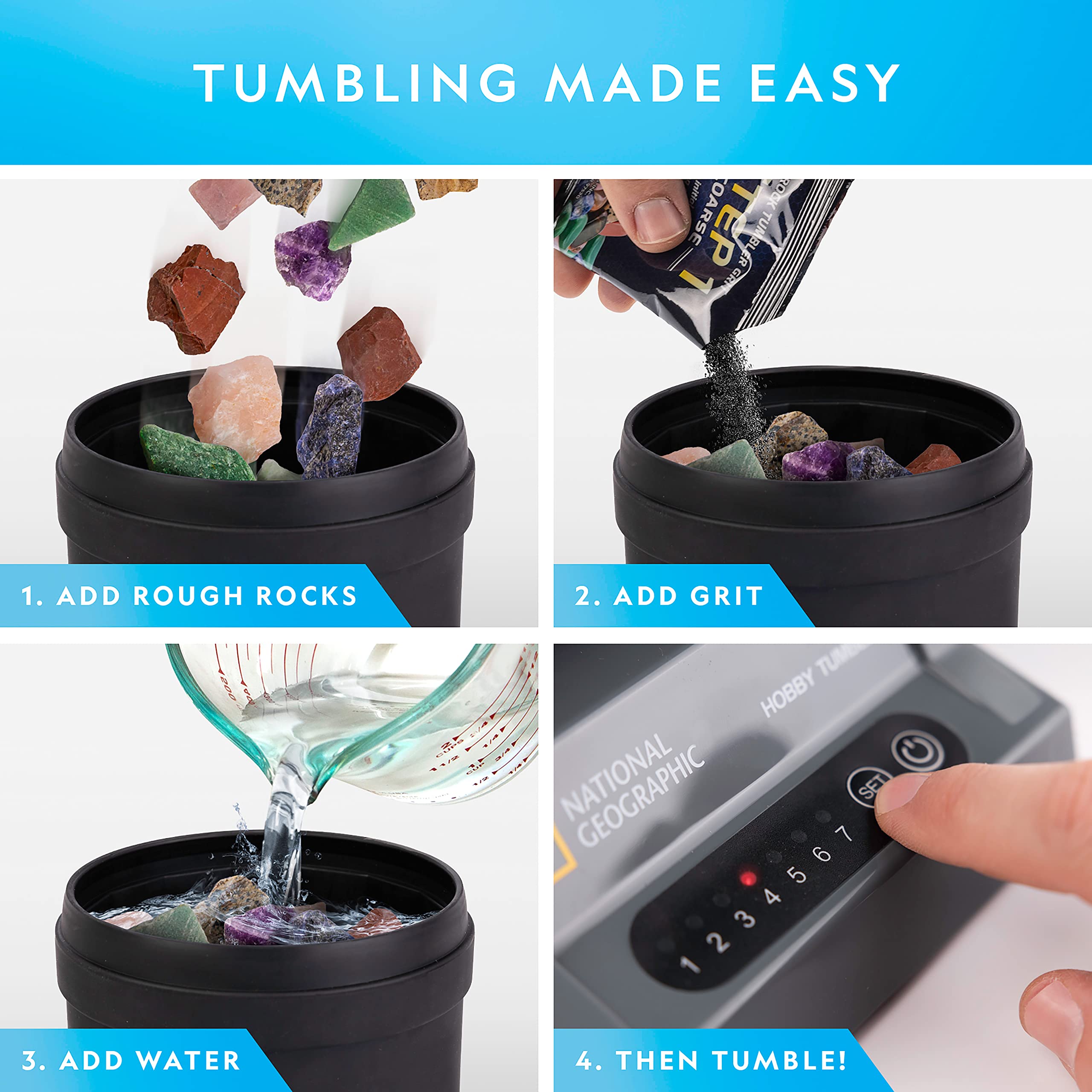 National Geographic Rock Tumbler Refill Kit – 1 Lb. Gemstones & Rocks for Tumbling Including Unpolished Amethyst and Quartz – Rock Tumbler Supplies, Rock Tumbler Grit, Jewelry Accessories