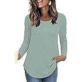 REGAI Long Sleeve Shirts Women Fall Fashion 2024 Lightweight Crewneck Twist Knit Tops, GrayishGreen, M