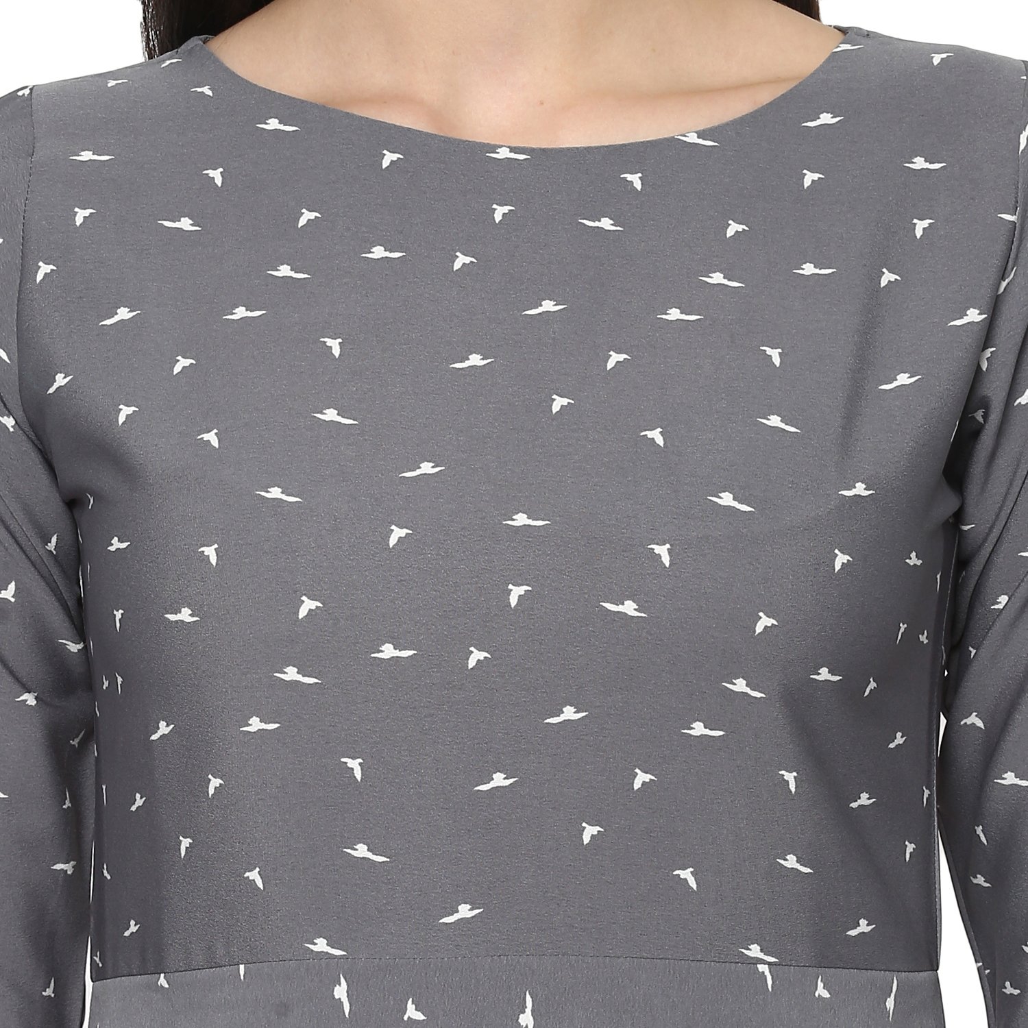 ives straight grey polyester animal print printed casual kurti for women