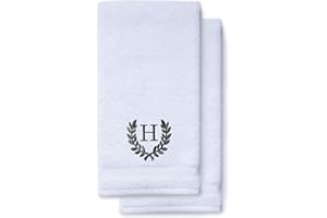 TURQUAZ Decorative and Monogrammed Hand Towels for Bathroom Kitchen Makeup | Personalized Gift for Wedding-Bridal | Roman Font Custom Luxury Turkish Towel | Spa Collection, Oversized, 16 X 30 Inch, Set of 2