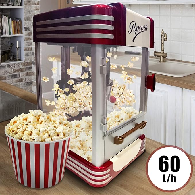 Retro Popcorn Machine 60L/h, 200g/10min, with Stainless Steel Pot