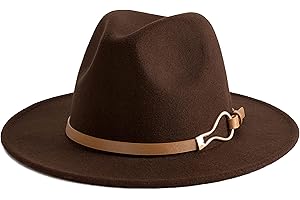 EOGIMI Fashion Women Wide Brim Fedora Floppy Panama Hat with Belt Buckle