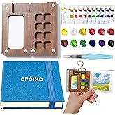 Mini Watercolor Palette Paint Set–Travel Size,12 Color Paint with 8-Well black Walnut Palette,Mini Sketchbook travel watercolor set& pocket kit | Portable Watercolor Kit for Artists,Students&Beginners
