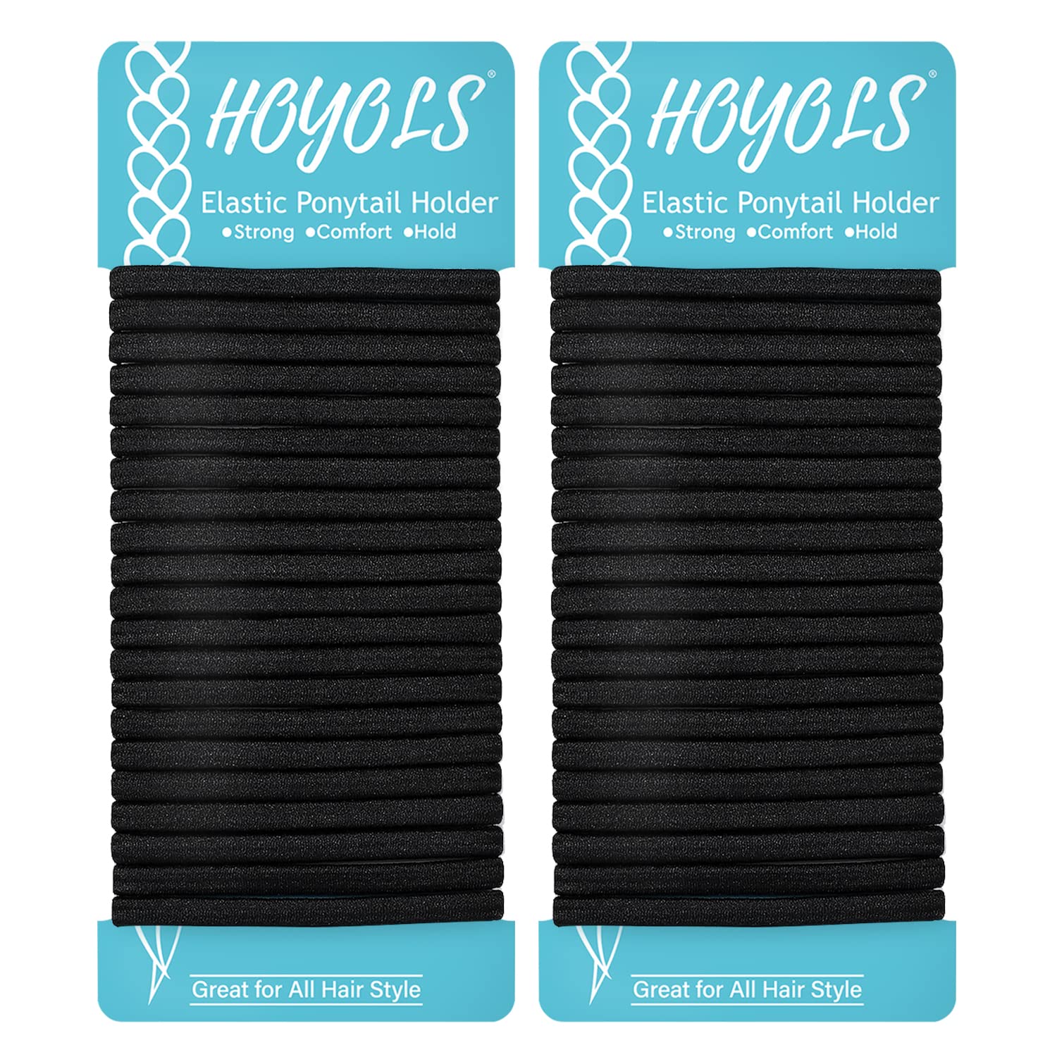 Hoyols Flat Hair Elastics Ties, No Metal Bands for Heavy and Curly Hair Ponytail Holders Headband 5mm Wide 42 Count (Black)