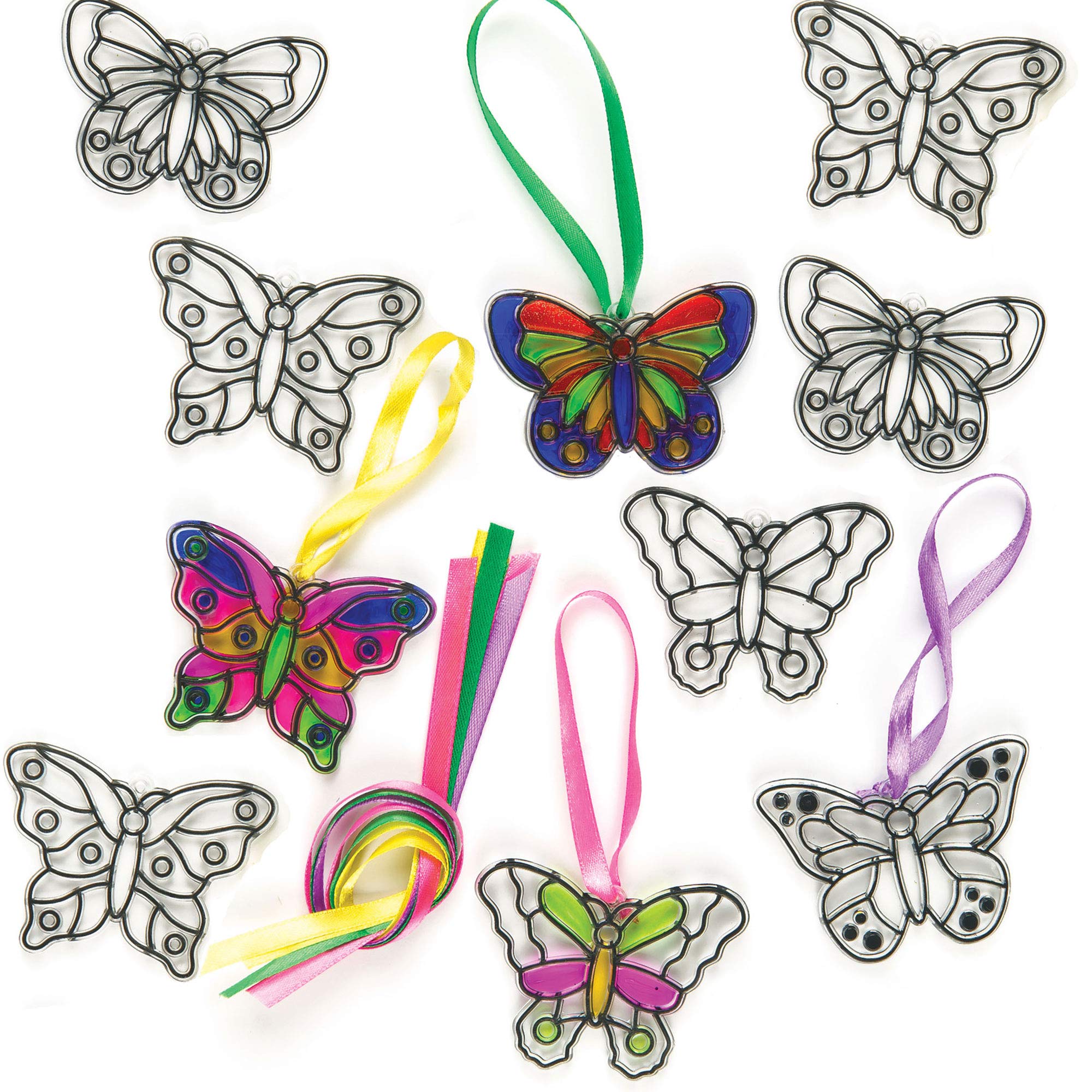 Baker Ross ET815 Butterfly Mini Suncatcher Decorations (Pack Of 12) For Kids Arts and Crafts