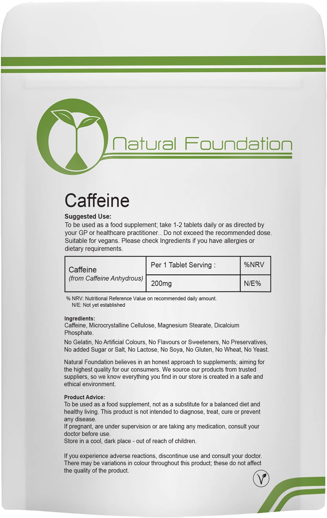 Caffeine 200mg Tablets Supplements for Weight Loss and Pre-Workout Energy Boost Fat Slimming Pills Energy | Natural Foundation Supplements (250 Tablets)