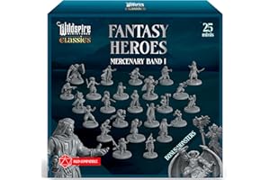 WILDSPIRE Classic Heroes - Mercenary Band I- 25 Paintable Characters for DND Miniatures Bulk I 28mm Dungeons Dragons D&D Miniatures I DND Minis D&D Figures Dungeons Dragons Figures Pathfinder Compatible