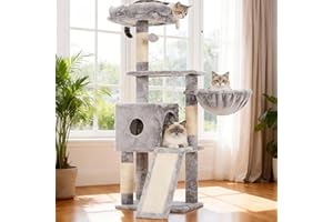 Hey-brother Cat Tree, 110 CM Cat Tower for Indoor Cats, Plush Multi-Level Kitten Cat Condo with Scratching Post,Ramp, Basket,
