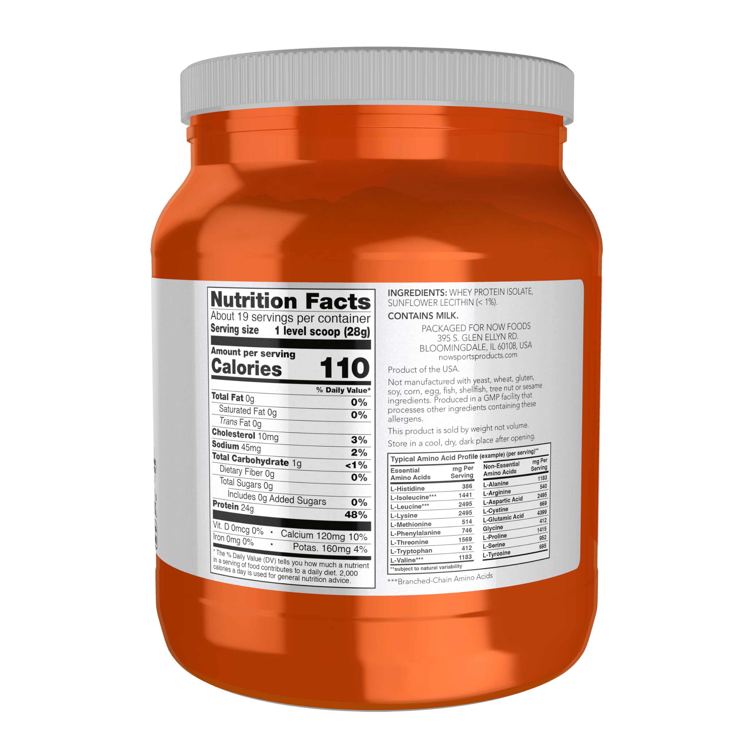 NOW Foods Sports Nutrition, Whey Protein Isolate, 25 g With BCAAs, Unflavored Powder, 1.2-Pound