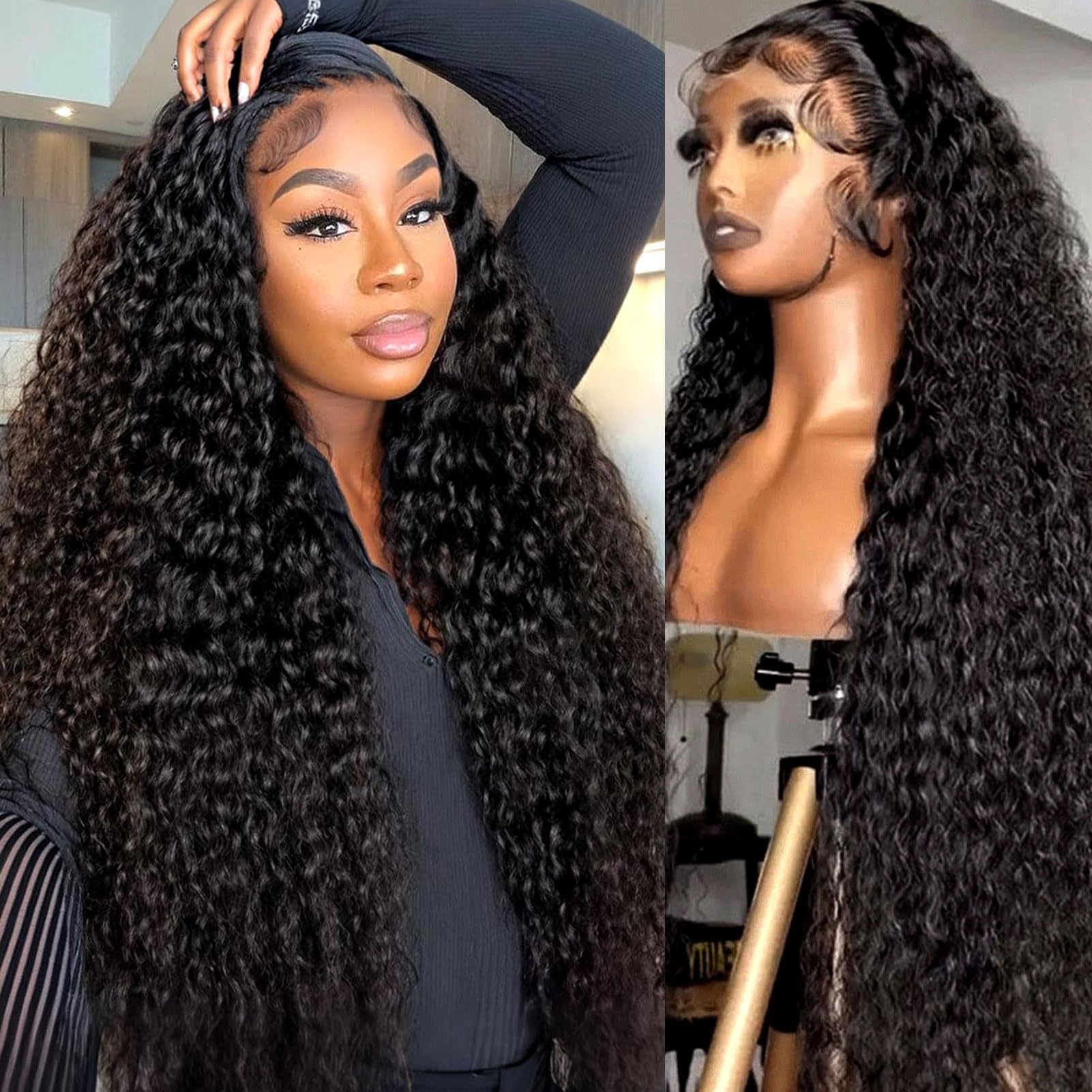 IWISH Skinlike Real HD Lace Front Wig Human Hair 210% Density Water Wave Curly Glueless Wig 13X4 Lace Frontal Wigs With Bleached Knots Natural Looking Hair Brazilian Virgin Hair Wig 28" — image 1