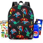 Marvel Avengers Backpack for Boys School Bundle w/ 16 inch Bookbag + More | Large Durable Marvel School Bag w/ Front Zip Pocket Plus Water Bottle, Stickers, More - Avengers School Supplies
