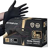 FifthPulse 6 Mil Black Nitrile Gloves, Heavy Duty Mechanic and Food Grade Glove - Powder-Free, Latex-Free Medical Exam Gloves